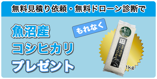 無料見積り依頼・無料ドローン診断でもれなく魚沼産コシヒカリプレゼント